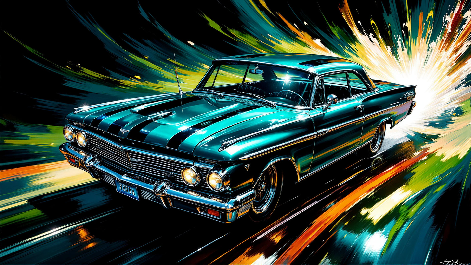 AI generated wallpaper featuring car, classic car, muscle car, automobile