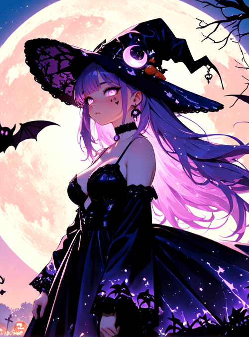 witch, bat, pumpkin, moon, tree