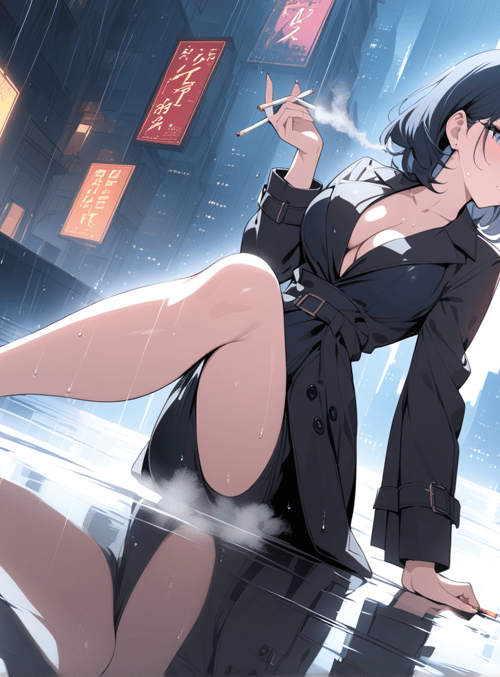 woman, city, rain