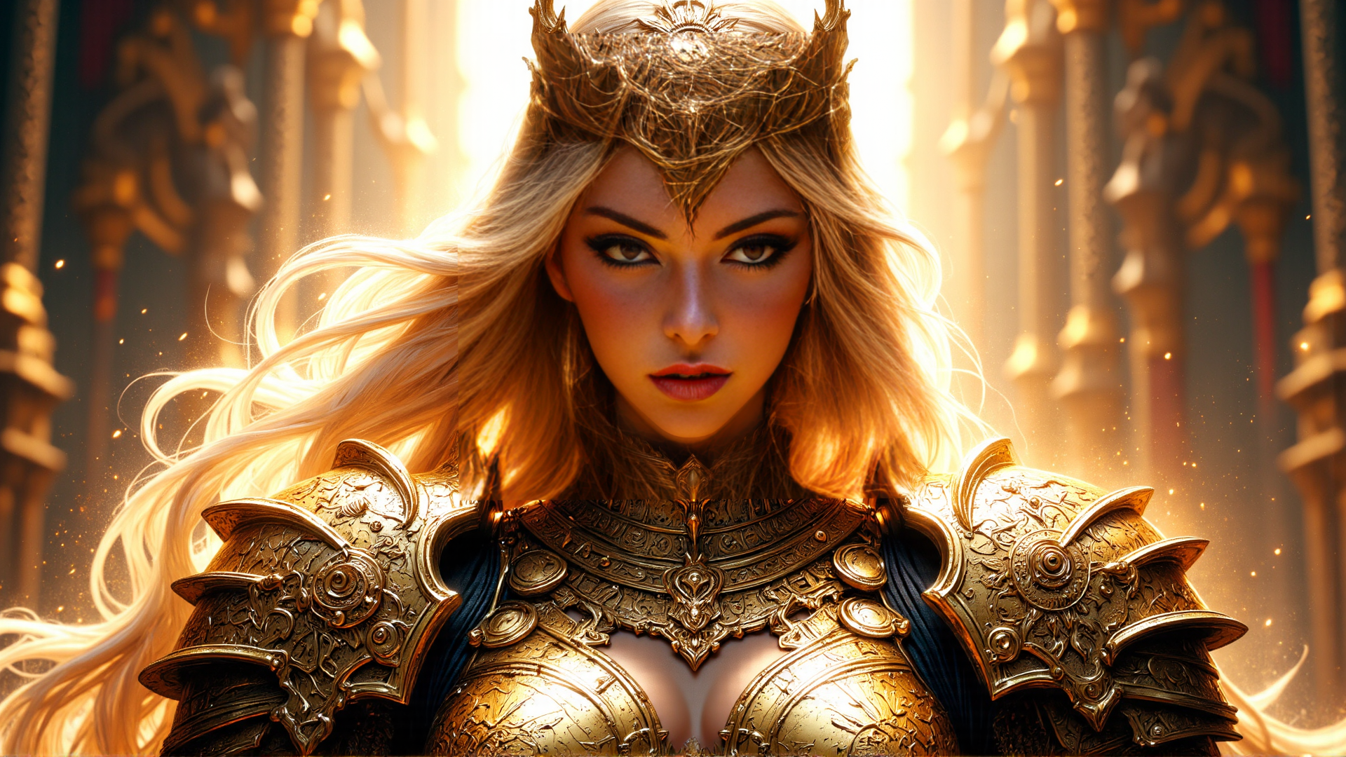AI generated wallpaper featuring queen, armor, crown