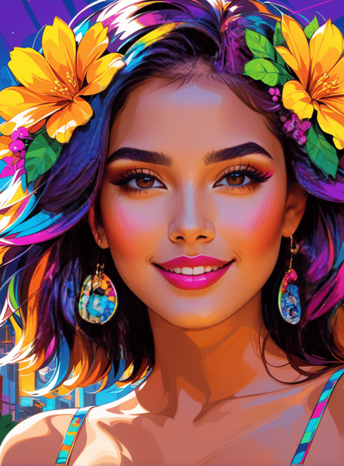 woman, cityscape, flowers
