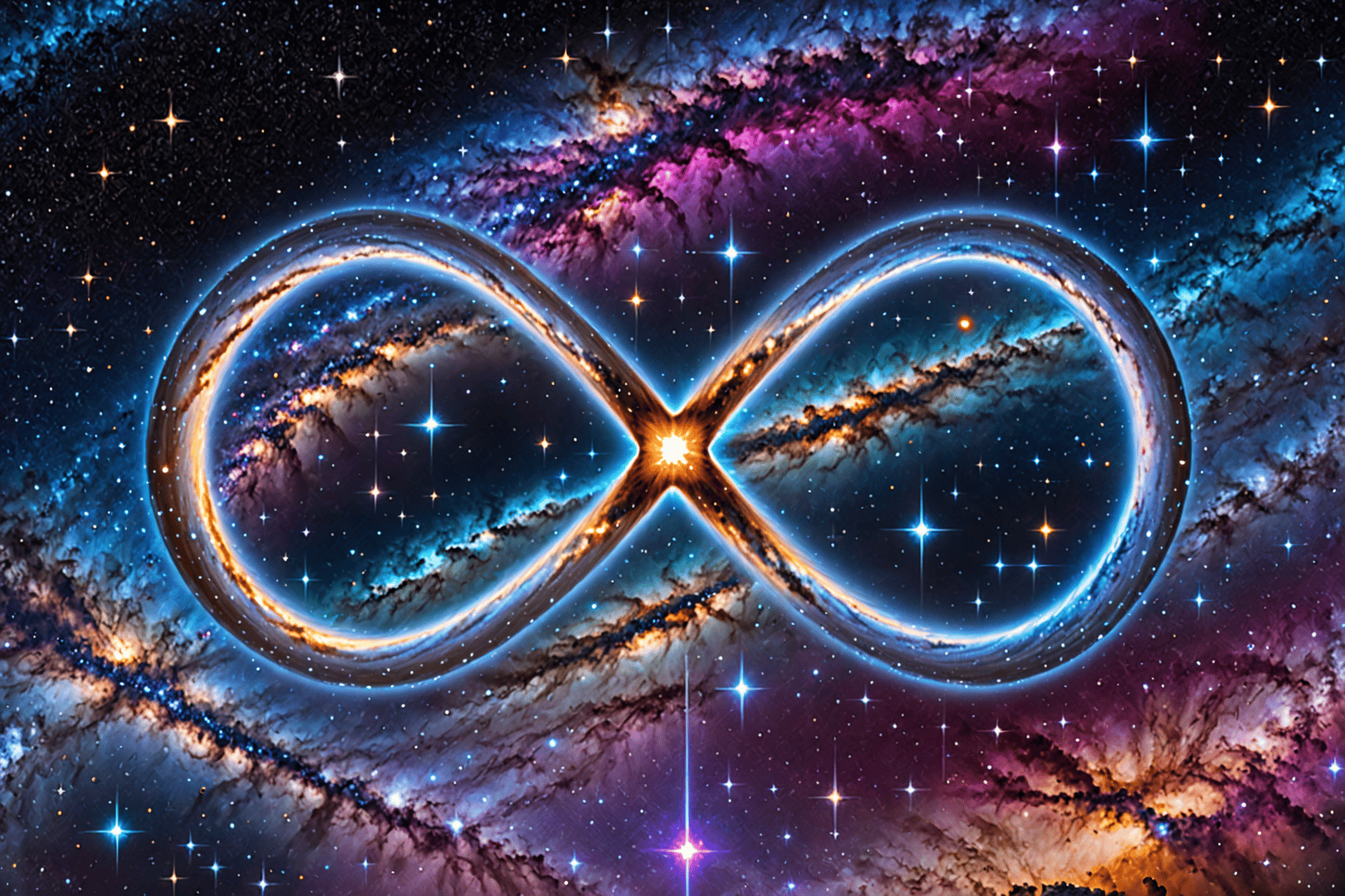 AI generated wallpaper featuring infinity symbol, galaxy, stars