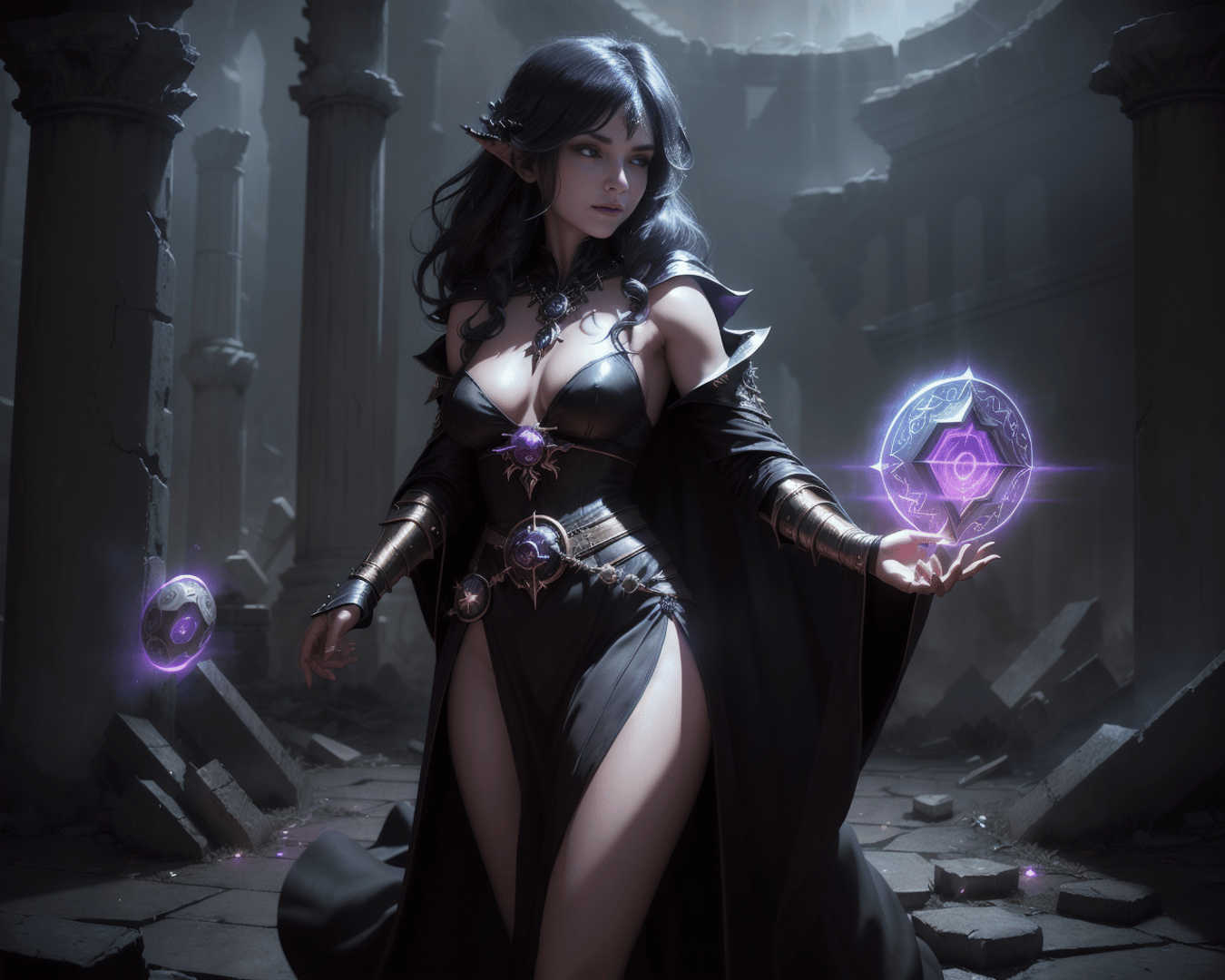 AI generated wallpaper featuring elf, mage, woman