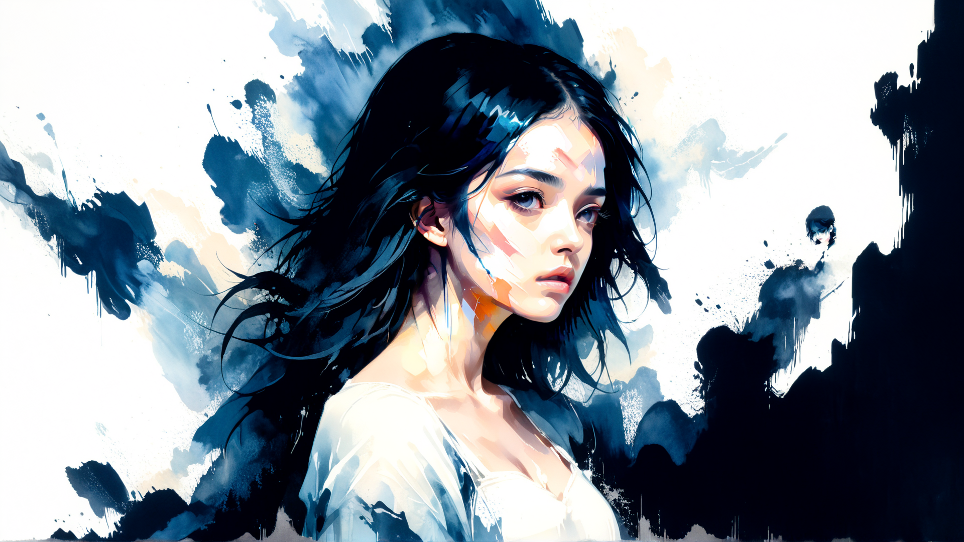 AI generated wallpaper featuring woman, hair, face