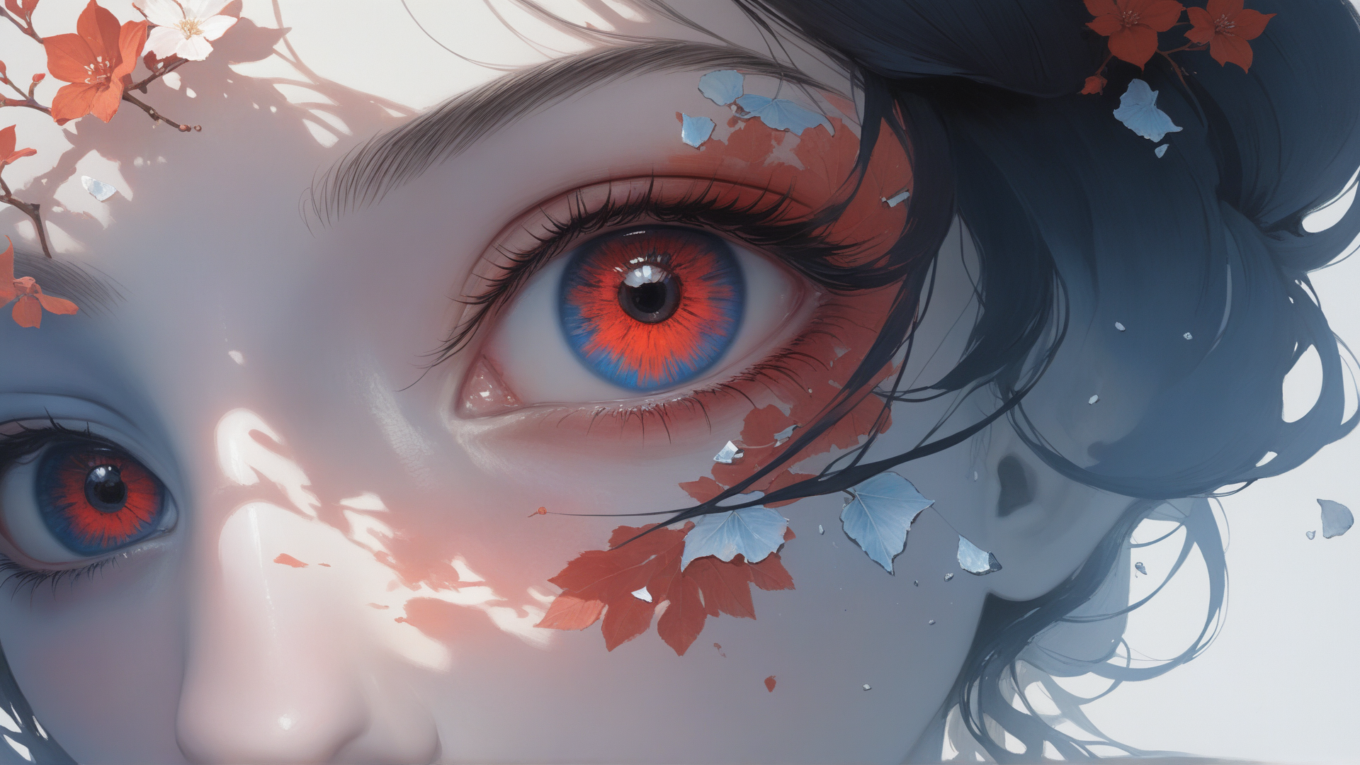 AI generated wallpaper featuring eyes, leaves, flowers