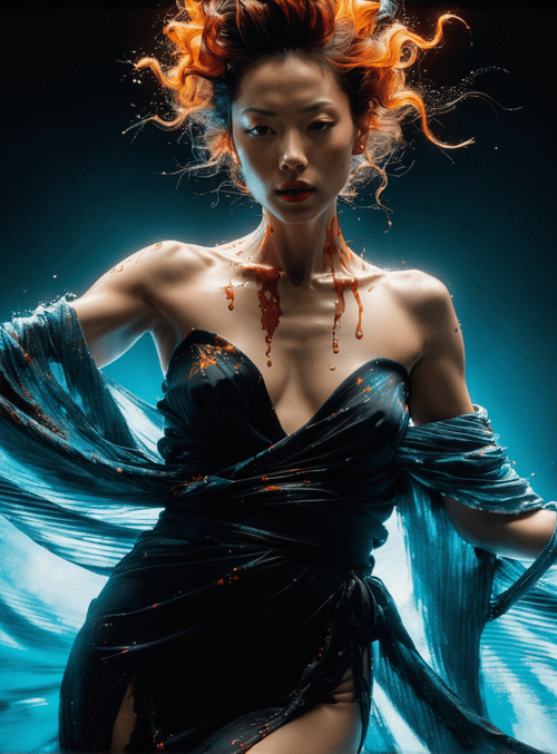 woman, dress, hair, sleeves, blood