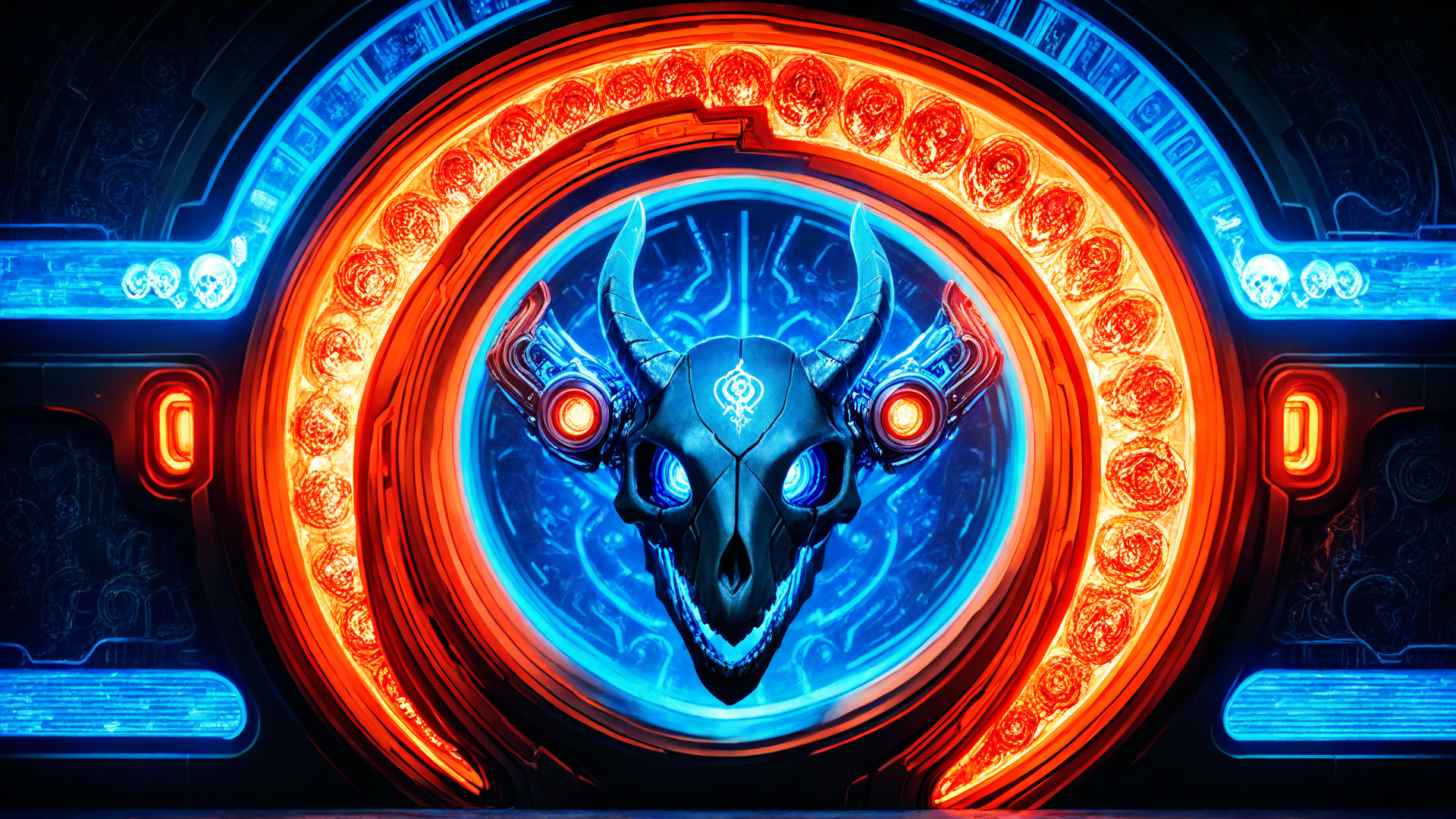 AI generated wallpaper featuring skull, portal, robot