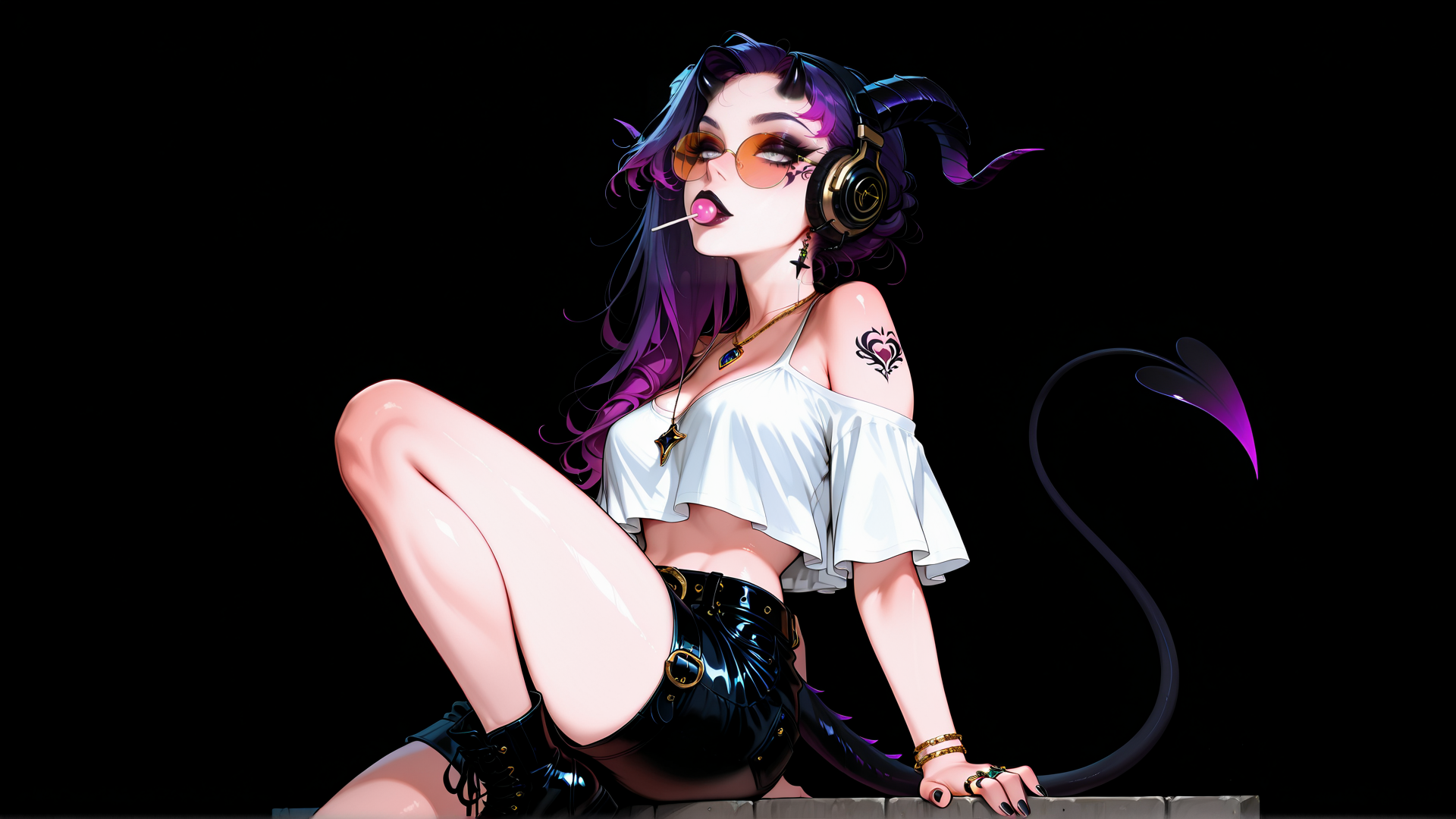 AI generated wallpaper featuring woman, devil, gamer, musician, anime