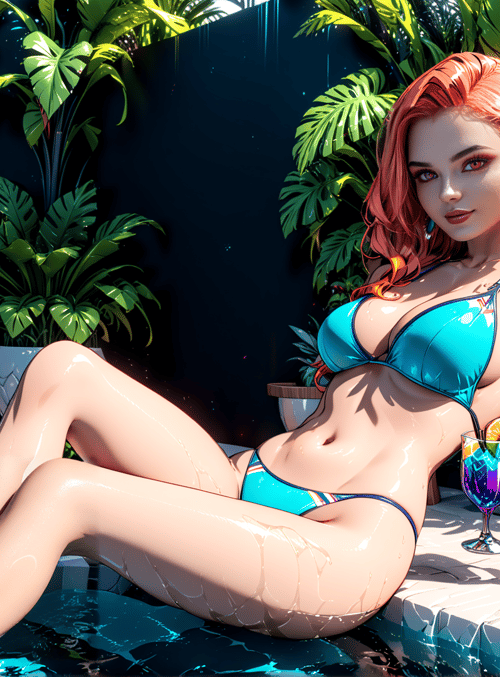 woman, pool, tropical