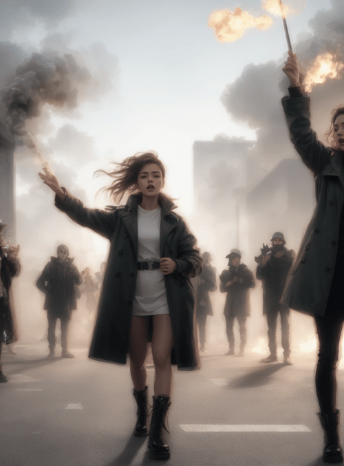 protesters, fire, smoke