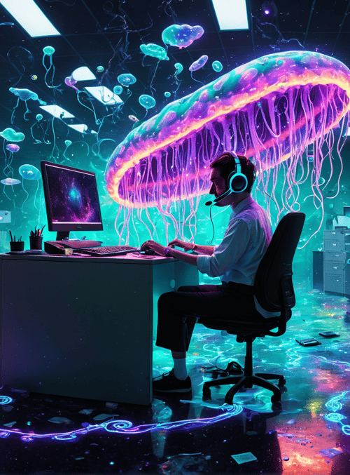 man, jellyfish, cactus
