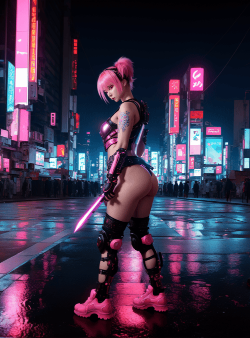 cyborg, girls, neon