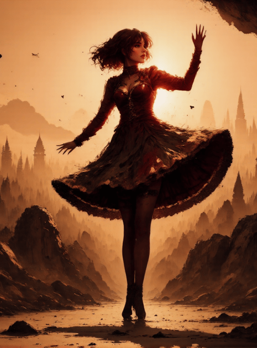 woman, dress, cityscape