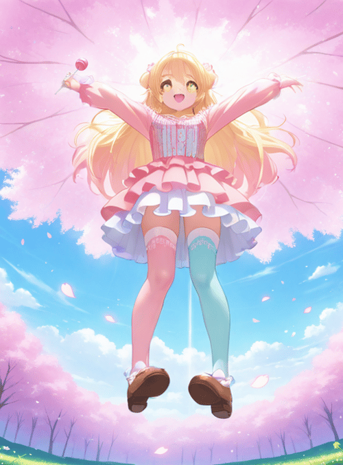 girl, cherry blossoms, lollipop