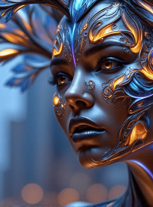 woman, art, futuristic, glowing, ornate, neon, cyberpunk, digital, abstract, nature