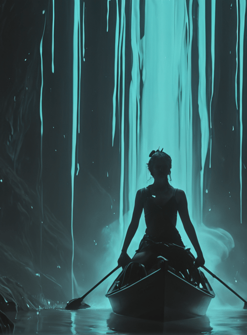 woman, boat, cave