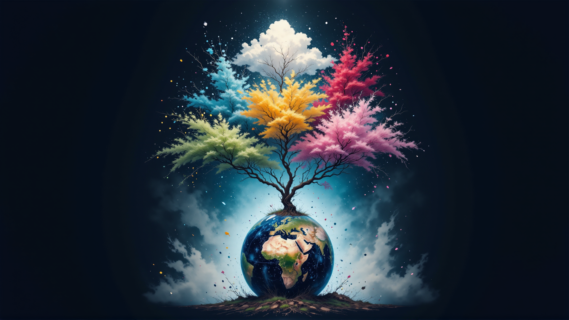 AI generated wallpaper featuring tree, earth, cloud