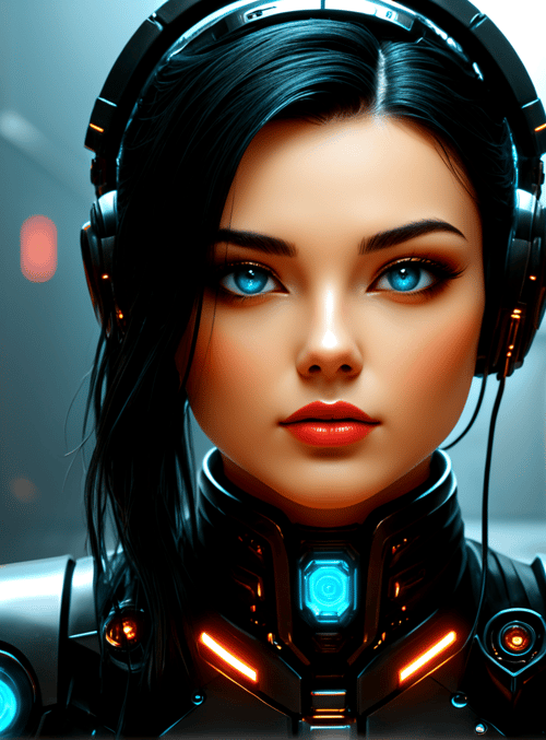 cyborg, woman, headphones, armor, goggles