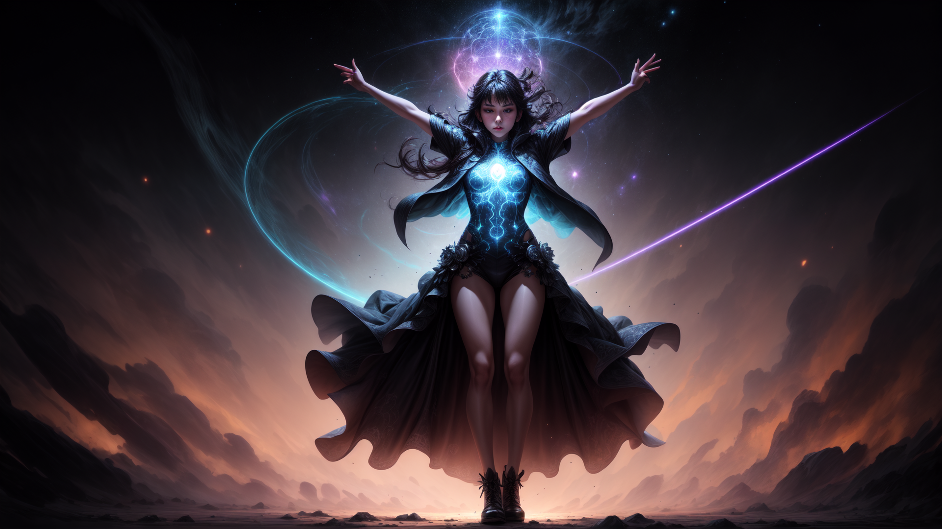 AI generated wallpaper featuring woman, mage, sorceress