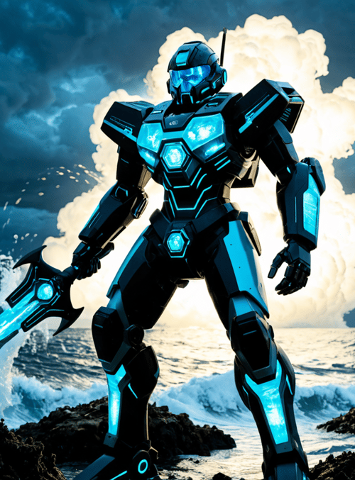 robot, armor, sword