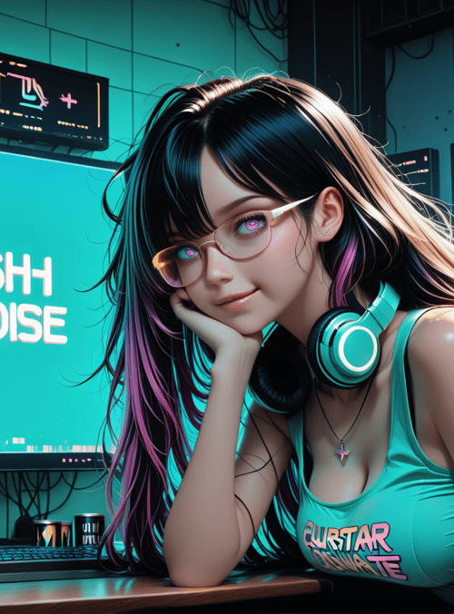 girl, gamer, headphones, monitor, wing