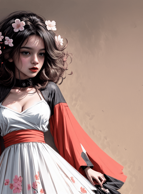woman, cherry blossom, kimono