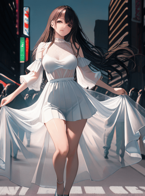woman, city, crowd