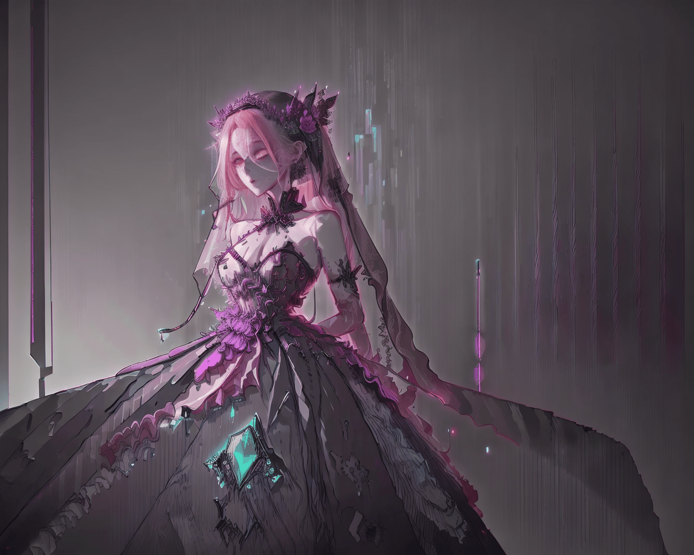AI generated wallpaper featuring woman, veil, dress