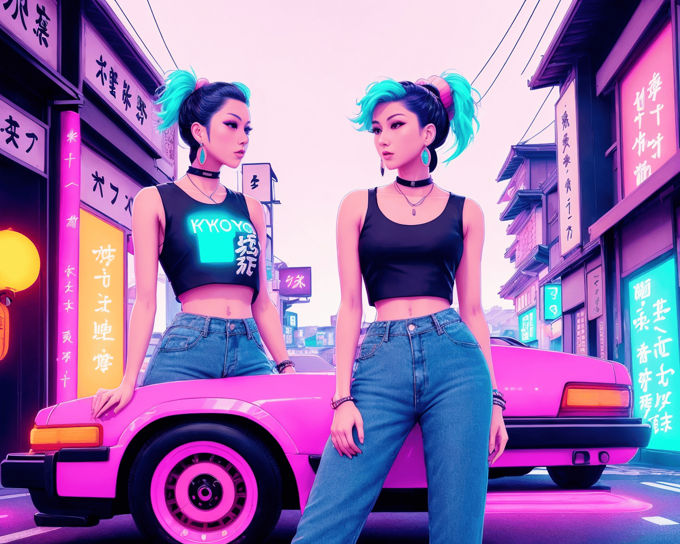 AI generated wallpaper featuring women, car