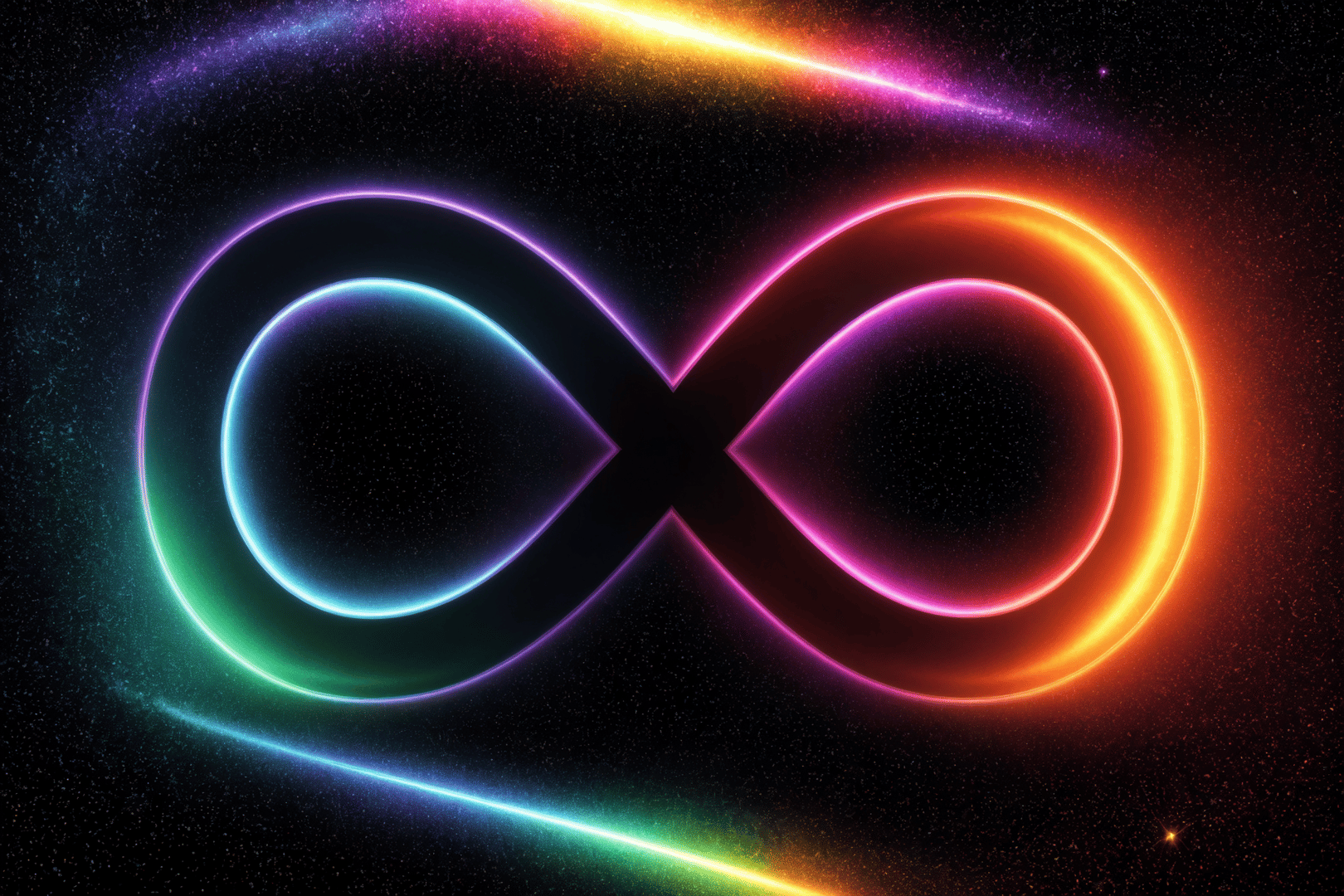 AI generated wallpaper featuring infinity symbol, neon, galaxy
