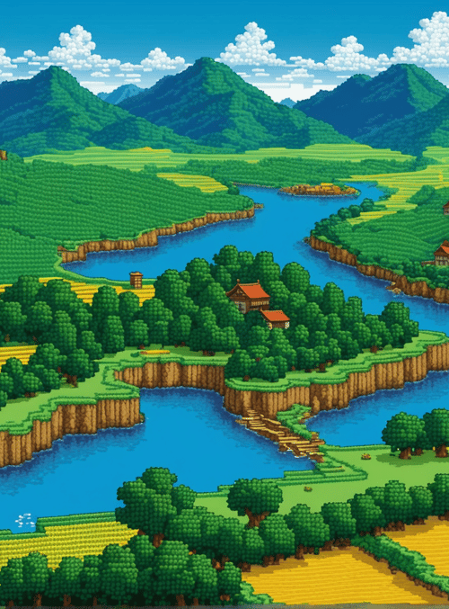 landscape, river, mountains