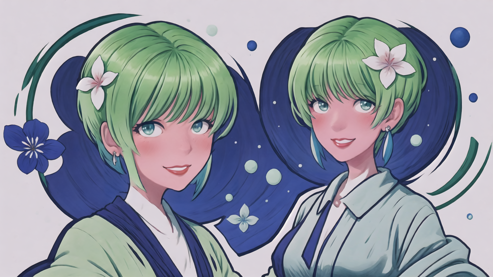 AI generated wallpaper featuring anime character, girl, flower, hair