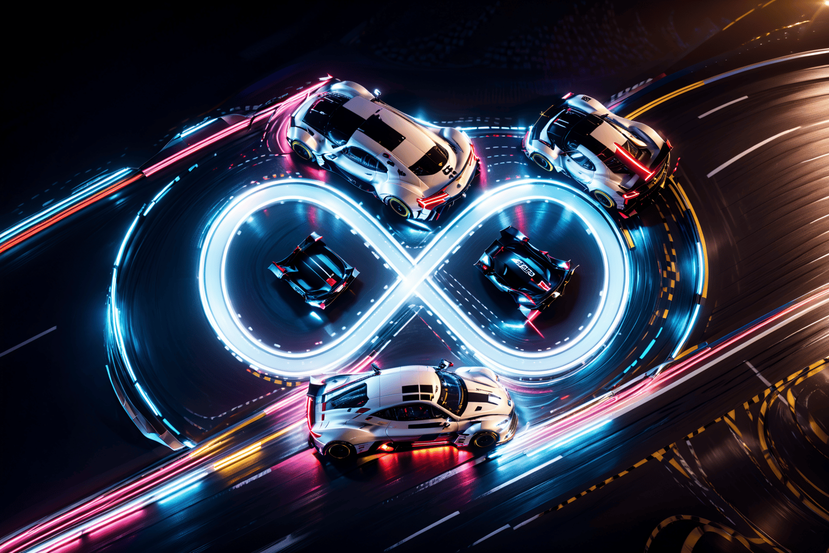 AI generated wallpaper featuring cars, neon, infinity symbol
