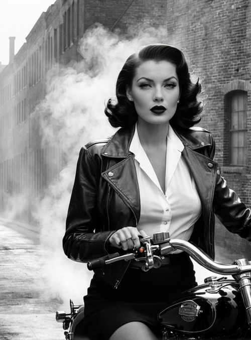 woman, motorcycle, alley