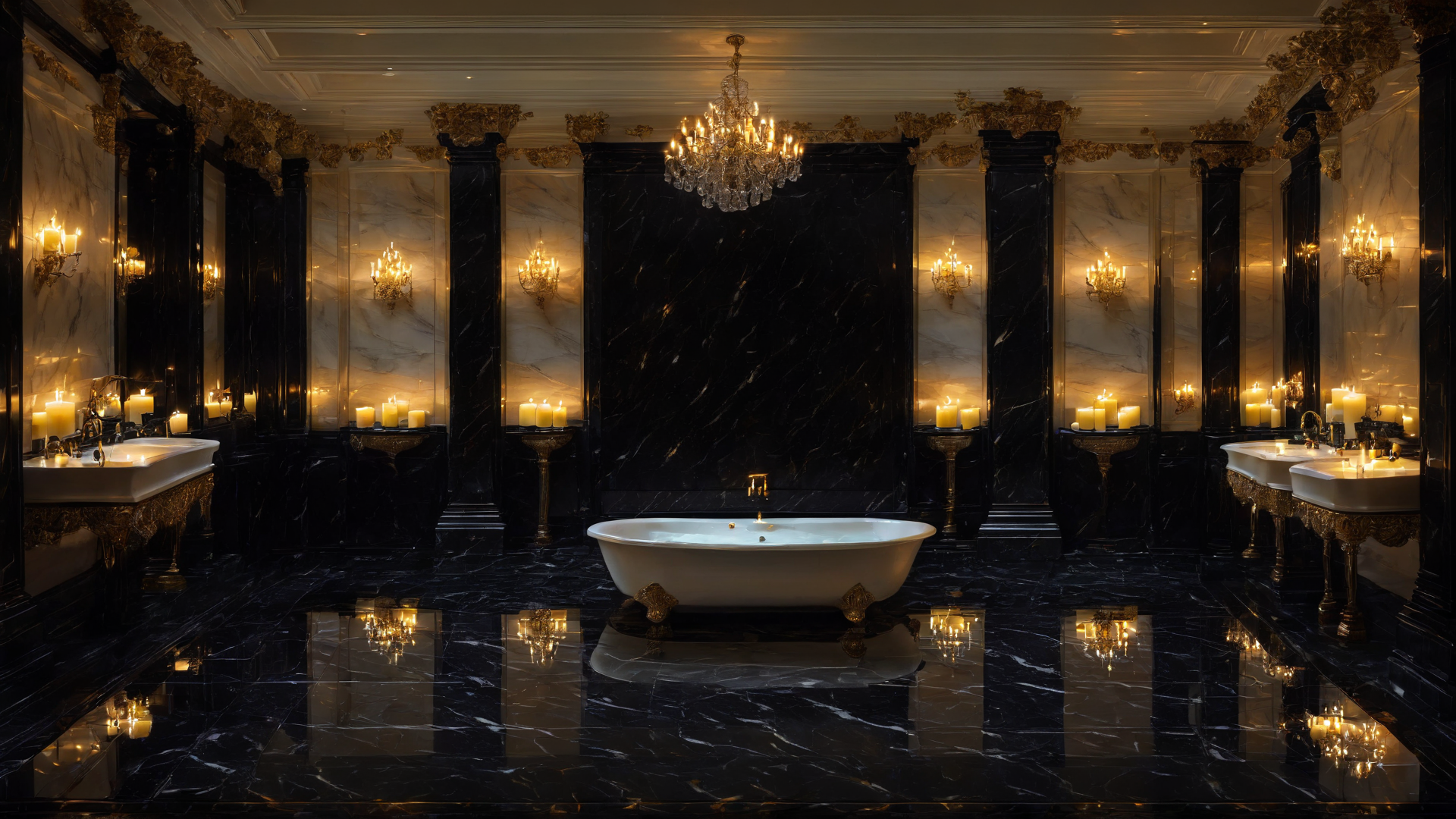 AI generated wallpaper featuring bathroom, bathtub, sinks