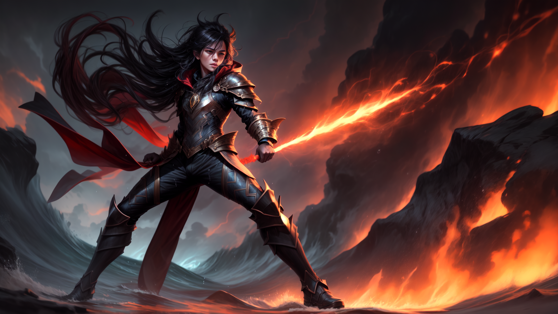AI generated wallpaper featuring warrior, sword, dragon