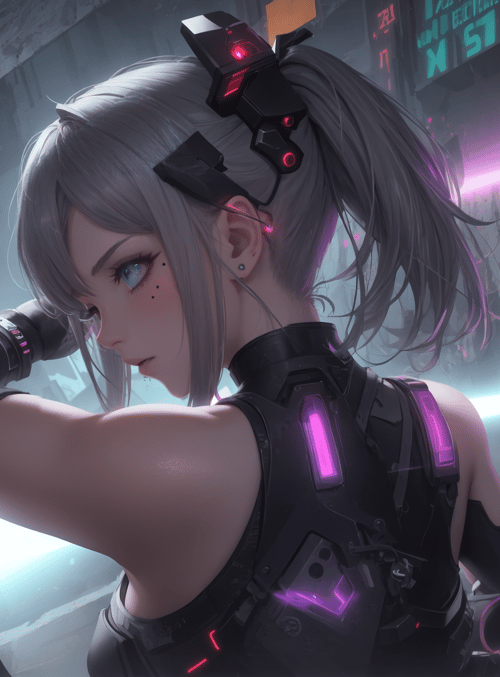 cyberpunk, girl, robot