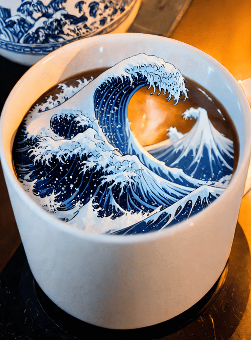 wave, cup, plate