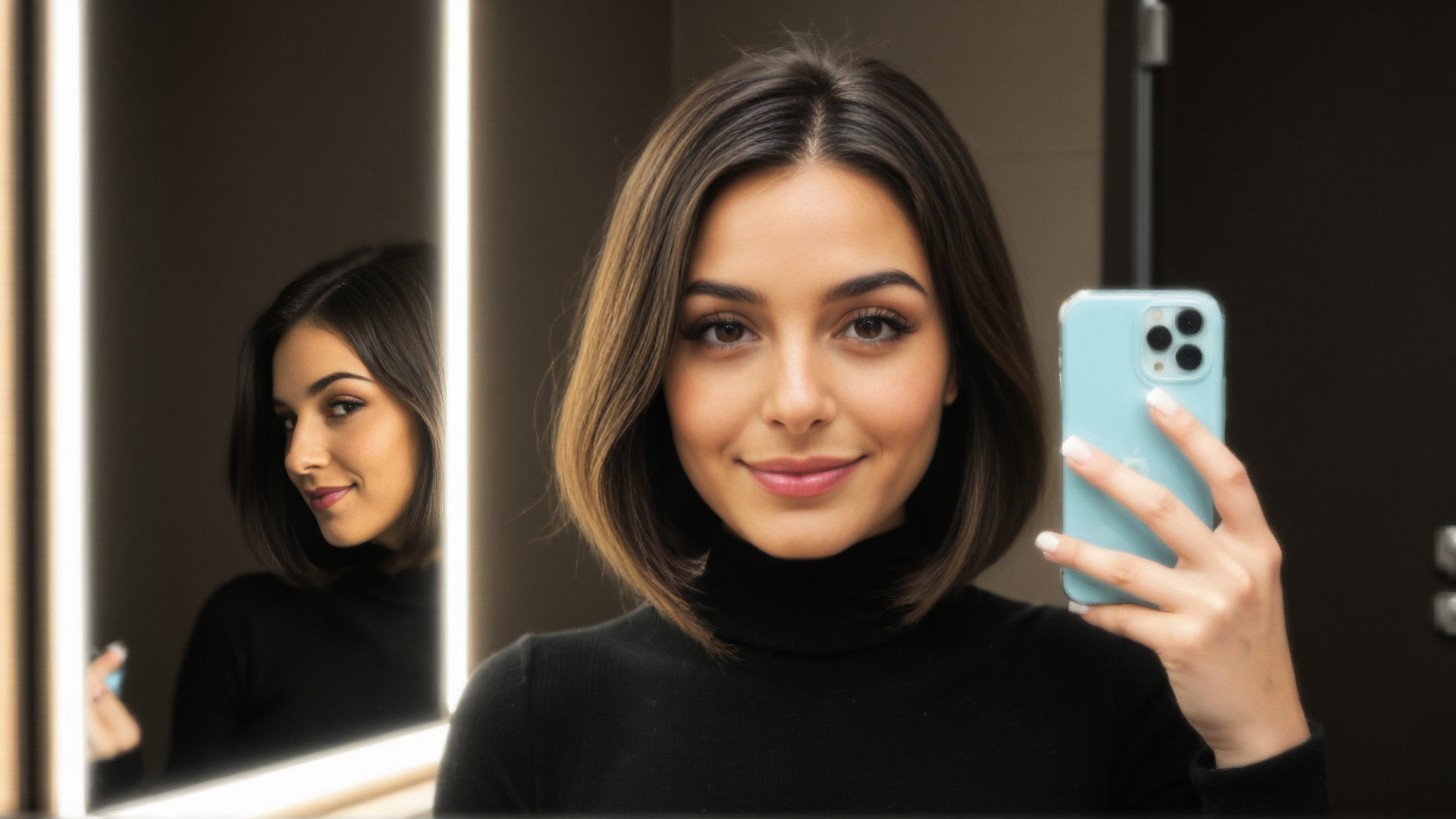 AI generated wallpaper featuring woman, mirror, phone