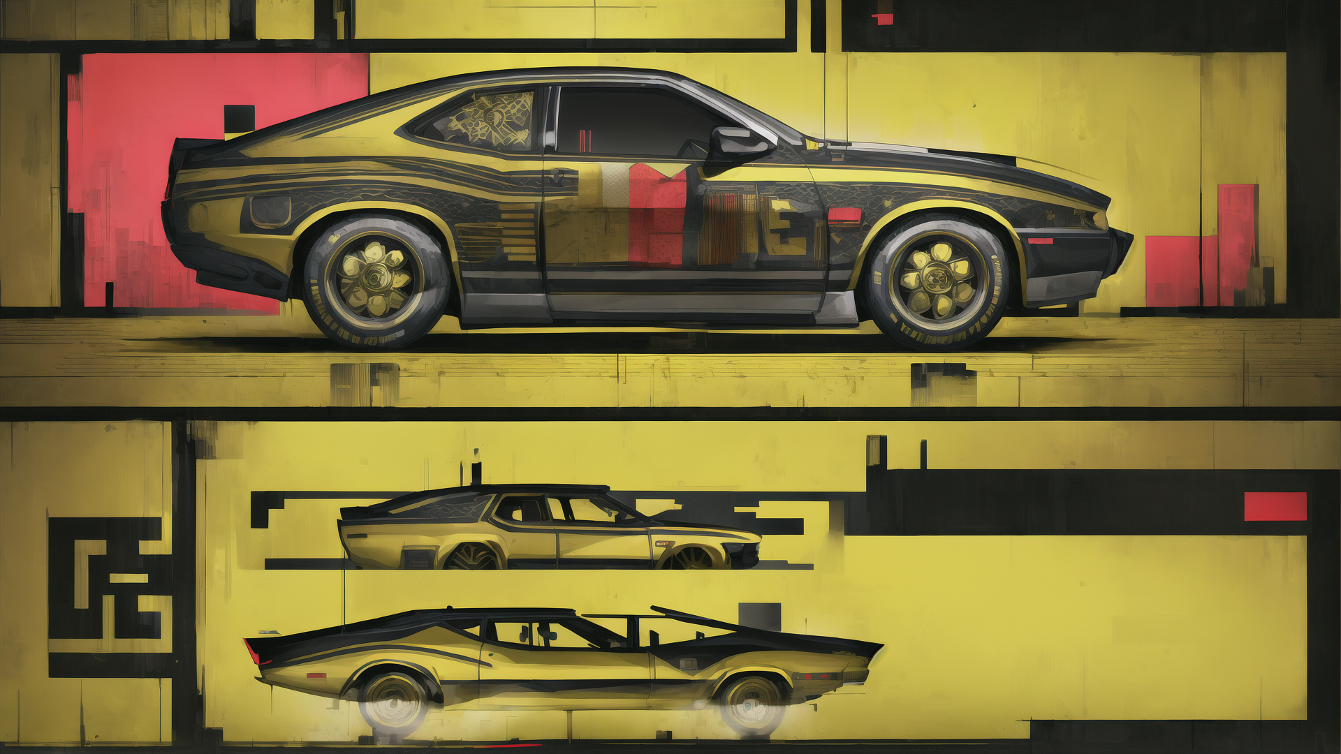 AI generated wallpaper featuring car, muscle car, sports car, concept car, automobile
