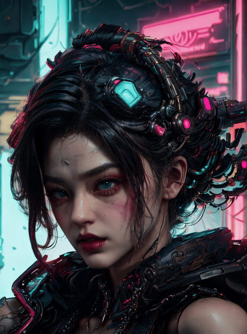 cyborg, woman, neon
