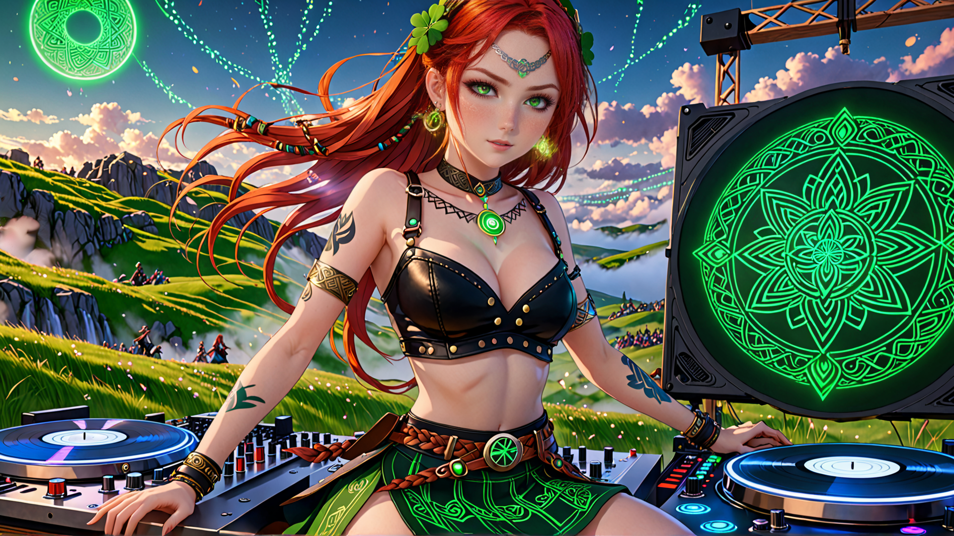 AI generated wallpaper featuring dj, woman, celtic