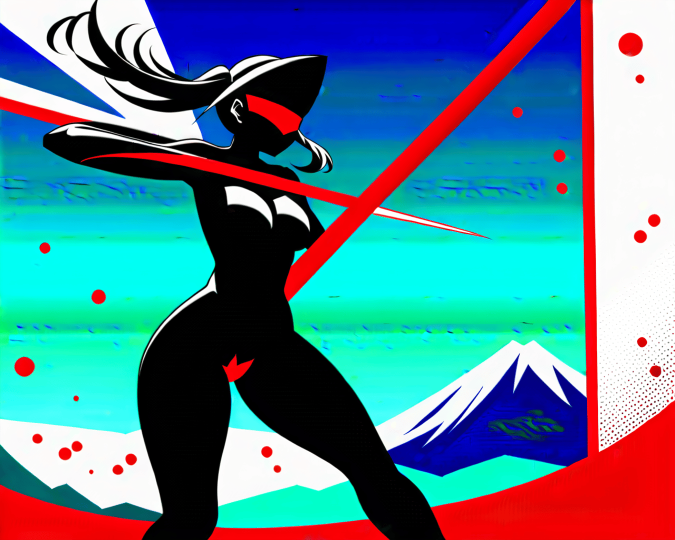 AI generated wallpaper featuring silhouette, woman, sword