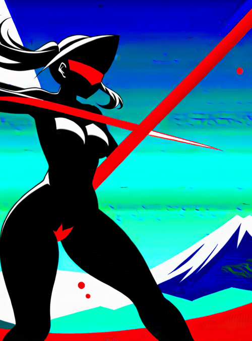 silhouette, woman, sword