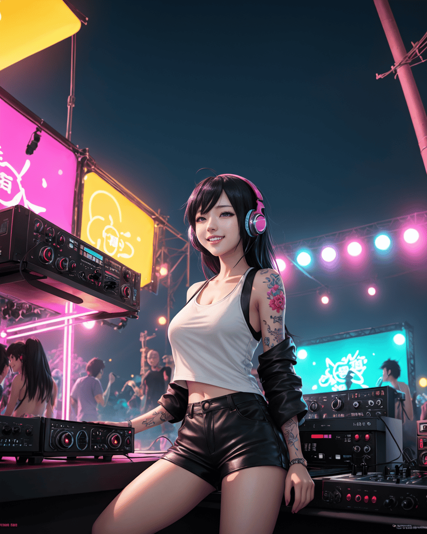 AI generated wallpaper featuring dj, woman, headphones