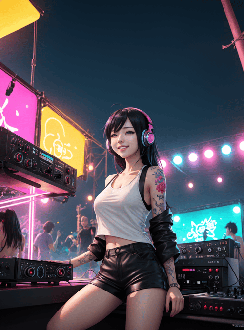 dj, woman, headphones