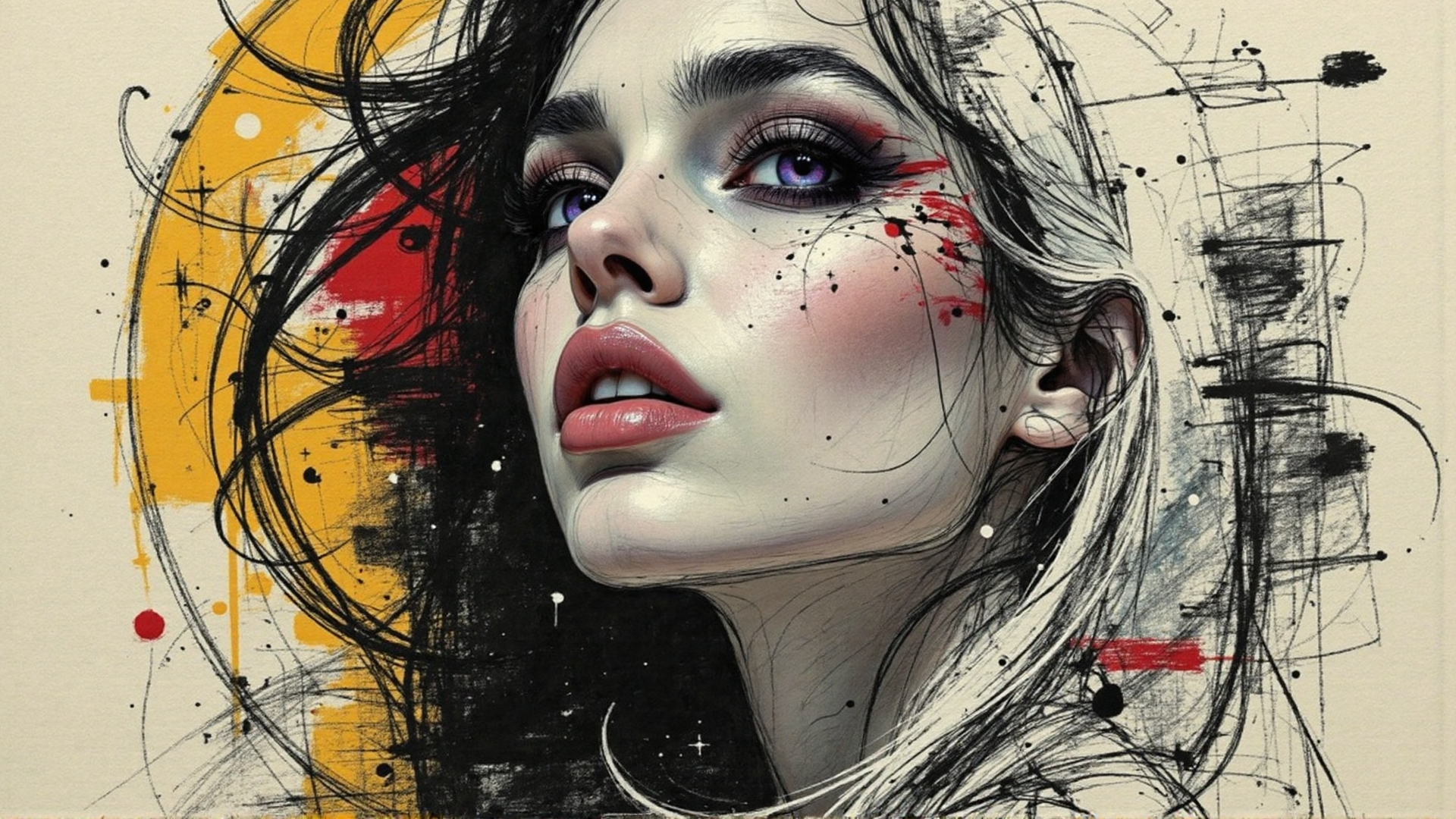 AI generated wallpaper featuring woman, face, hair, eyes