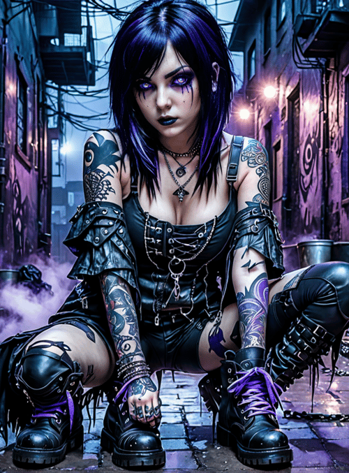 woman, tattoo, alley