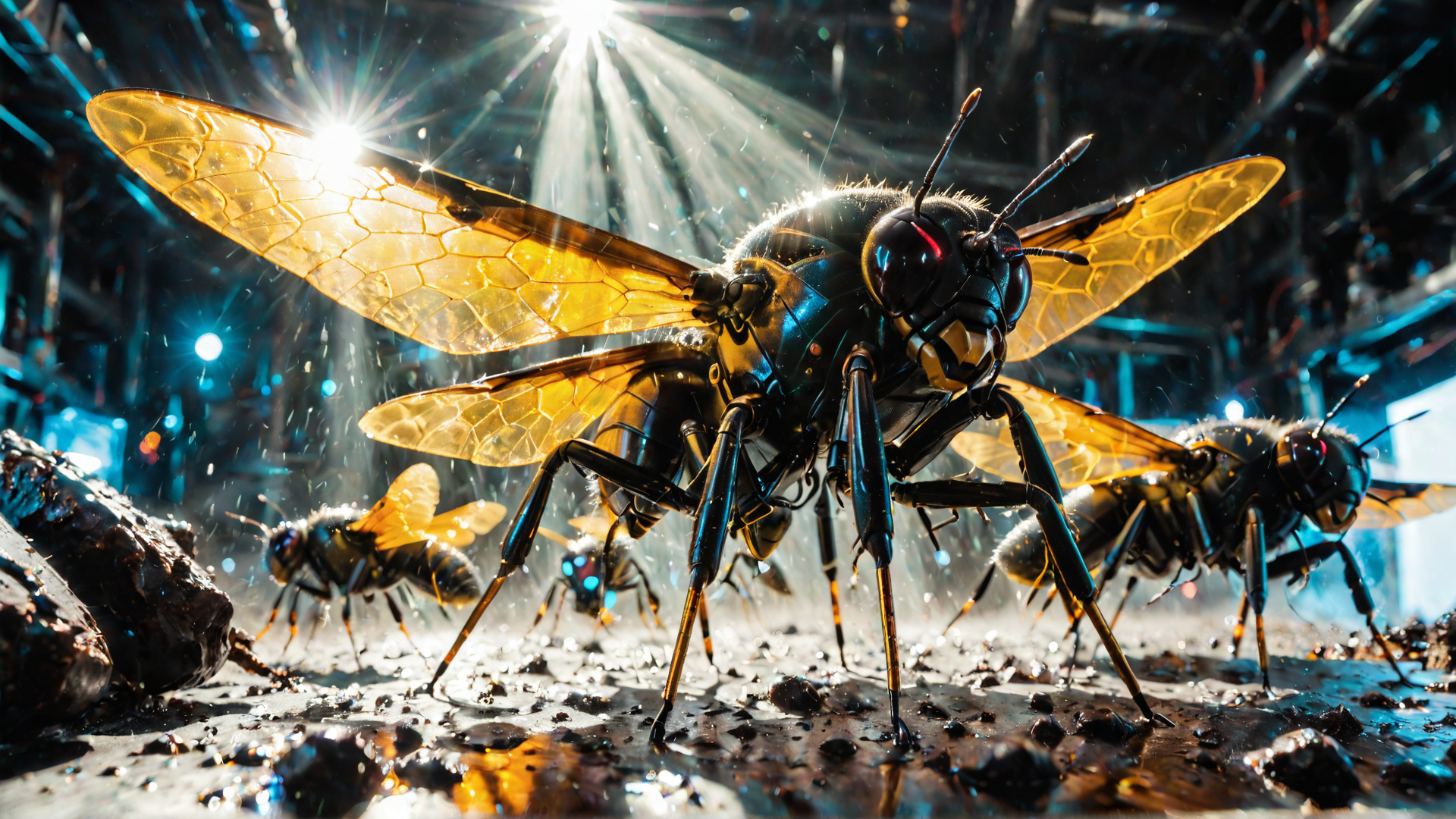 AI generated wallpaper featuring bees, insects, robots, bees, insects, bees, insects, bees, insects, bees