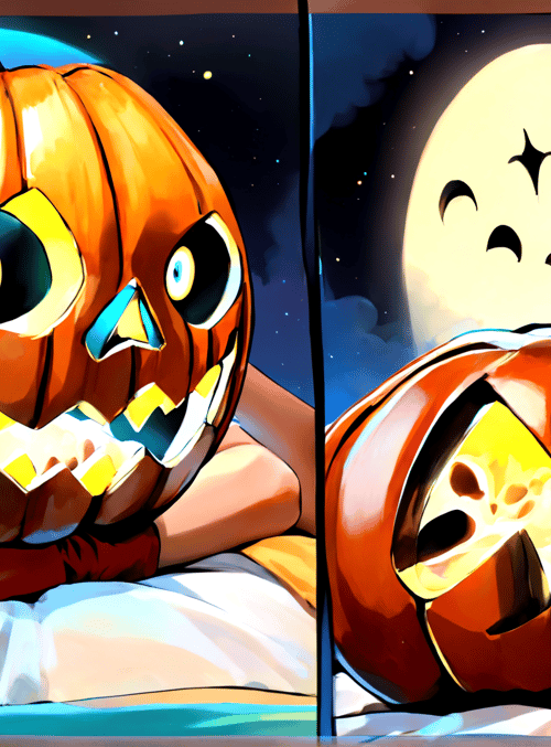 pumpkin, moon, night, bed, stars